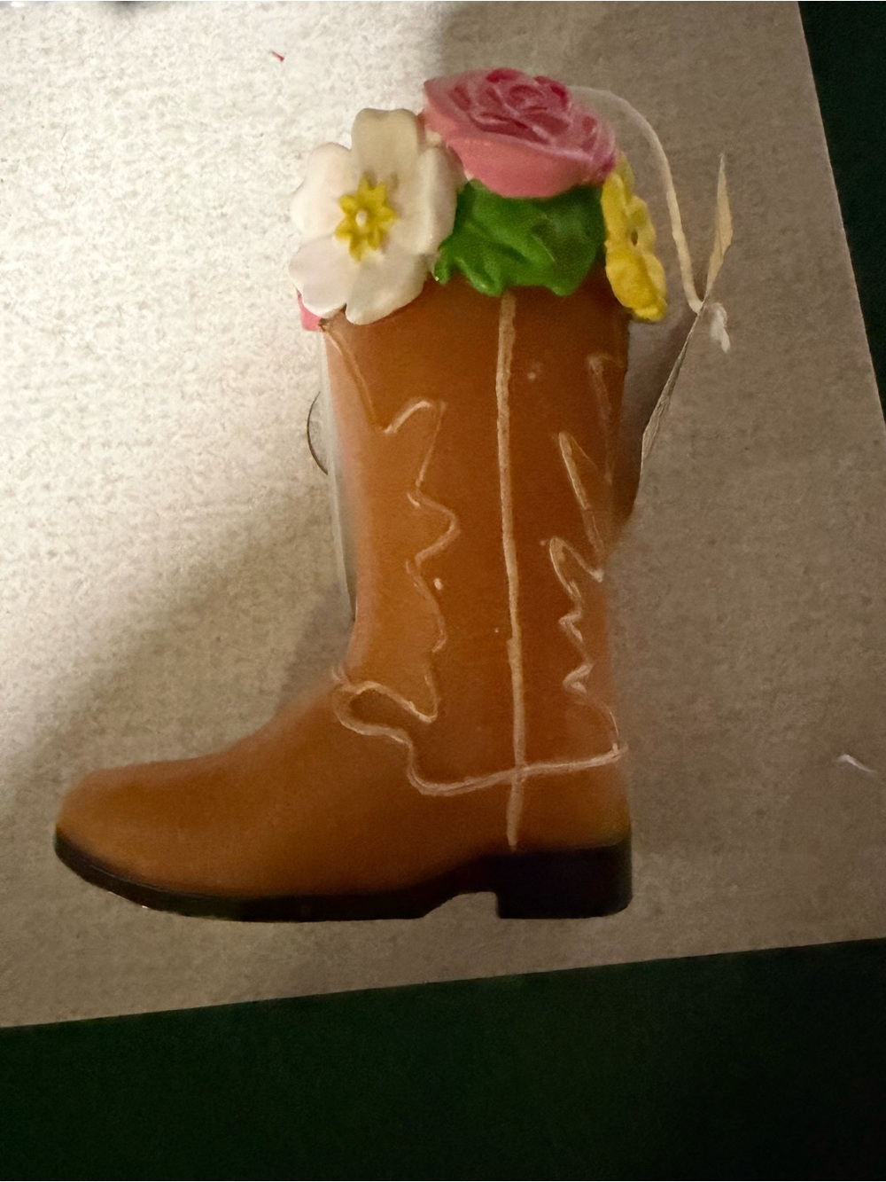 Decorative Brown Cowboy Boot with Floral Top
